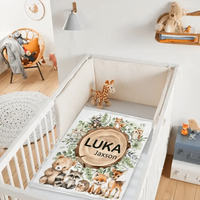 Woodland Stump Announcement Small Animal Friends Baby Name Blanket - Forest Animals Bear Fox Raccoon Deer - Joliny