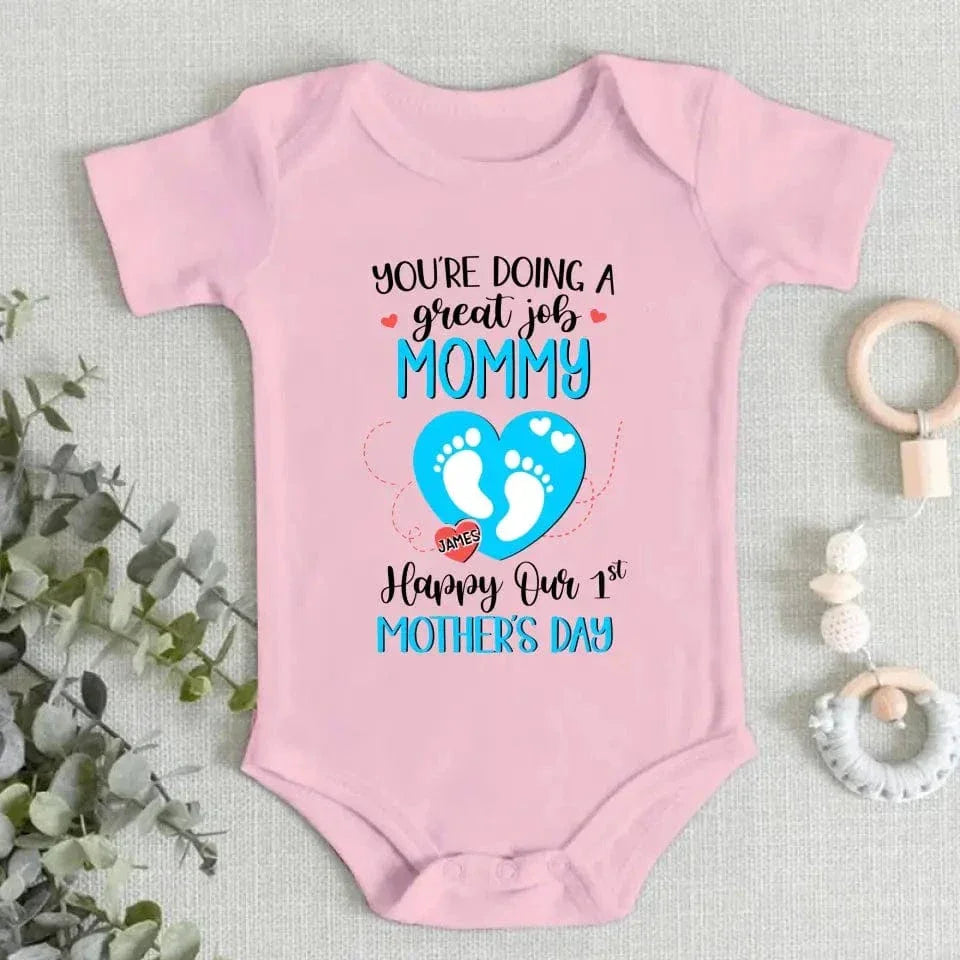 You're Doing Great Job Mommy - Family Personalized Custom Baby Onesie - Mother's Day, Baby Shower Gift, Gift For First Mom - Joliny