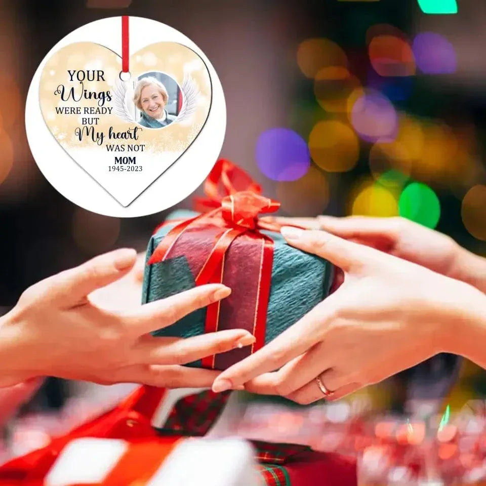 Your Wings Were Ready But My Heart Was Not - Custom Photo Acrylic Heart Ornament - Joliny