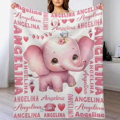 Free shipping✈️Personalized Cute Pink Elephant Gift Name Blanket