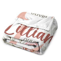 Free shipping✈️Pale Pink Watercolor Rose Name Blanket