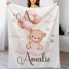 Free shipping✈️Personalized Balloon Bear Baby Name Blanket