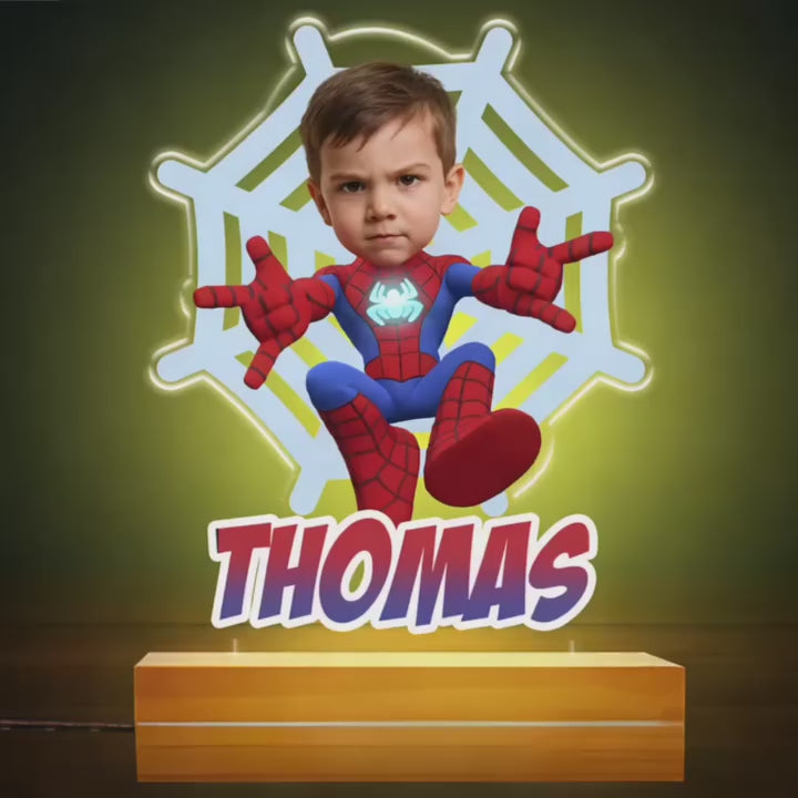 Custom Spider-Man 7 Color Night Light - Personalized Name and Photo Superhero LED Lamp - Gift for Kids Boys Girls