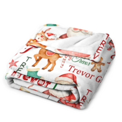 Name Custom Personalized Santa Claus Reindeer Snowman Christmas Blanket Home Decor Christmas Gifts For Kids Family Friends