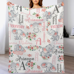 Floral Cute Elephant Personalized Customized Girl Blanket Birthday Gift Newborn Party Gift For Baby Kids Family