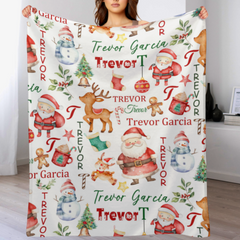 Name Custom Personalized Santa Claus Reindeer Snowman Christmas Blanket Home Decor Christmas Gifts For Kids Family Friends