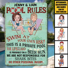 Swim At Your Own Risk - Personalized Metal Sign - Gift For Couples, Husband Wife