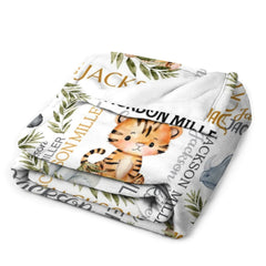 Free Shipping✈️Watercolor Safari Animal Personalized Name Baby Blanket