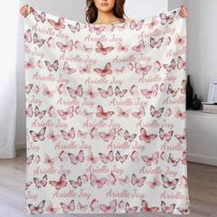 Livraison gratuite✈️Personnalisez la couverture florale du nom de bébé fille nouveau-né - Couverture d'emmaillotage papillon rose - Cadeau de fête de naissance