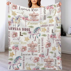 Free Shipping✈️Personalized Baby Blanket, Horse Sherpa Blanket, Personalized Baby Girl Blanket, Floral Horse Theme