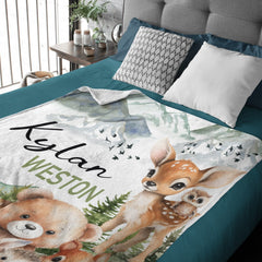 Free shipping✈️Personalized Baby Blankets With Name, Woodland Animal Photo Blanket