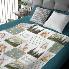 Livraison gratuite✈️Personnalisez la couverture de style boisé - Couverture de nom de bébé personnalisée - Sage Green Woodland