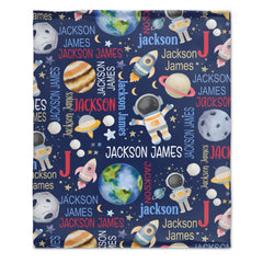 Free Shipping✈️Personalized Outer Space Theme Custom Name Pattern Baby Blanket