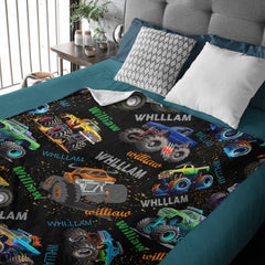 Free Shipping✈️Monster Truck Custom Blanket Gift for Kids, Personalized Gift for Toddler Boy