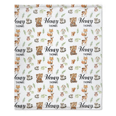 Free Shipping✈️Personalized Baby Swaddle, Woodland Animal Blanket, Custom Swaddle Blanket, Woodland Theme