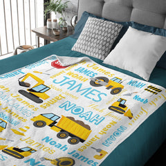 Free Shipping✈️Personalized Toddler Blanket Light Construction Truck Kids Custom Blanket