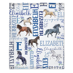 Free shipping✈️Personalized Floral Horse Baby Blanket - Gift for baby, Custom Name Blanket