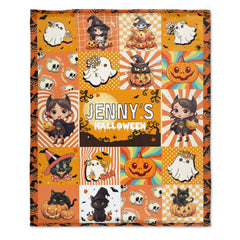 Livraison gratuite✈️Couverture pour bébé personnalisée à motif orange d'Halloween avec nom personnalisé