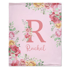 Free shipping✈️Personalized Baby Blanket for Girls With Name, Red Rose Floral Blanket