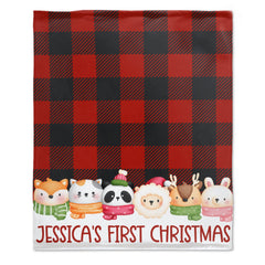 Free Shipping✈️Custom Baby's First Merry Xmas Buffalo Plaid  Blanket Blanket