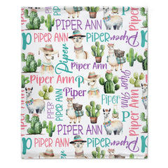 Free Shipping✈️Personalized Cactus Llama Girl Name Blanket