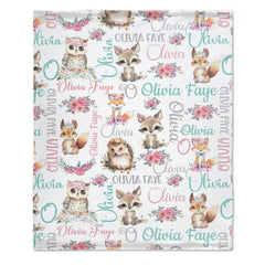 Free Shipping✈️Personalized Baby Woodland Animals Name Blanket - Gift for baby