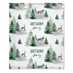 Free Shipping✈️Baby Swaddle Blanket -Custom Baby Name Shower Gift -Personalized Baby Boy Blanket with deer -Woodland Style