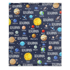 Free Shipping✈️Space Planets Theme Custom Name Baby Blanket