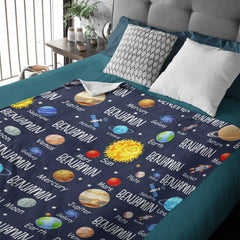 Free Shipping✈️Space Planets Theme Custom Name Baby Blanket