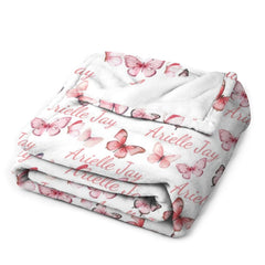 Livraison gratuite✈️Personnalisez la couverture florale du nom de bébé fille nouveau-né - Couverture d'emmaillotage papillon rose - Cadeau de fête de naissance