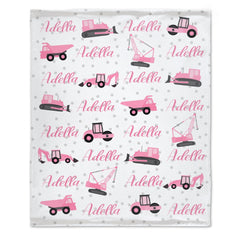 Couverture pour bébé avec nom personnalisé, camions de Construction colorés, livraison gratuite