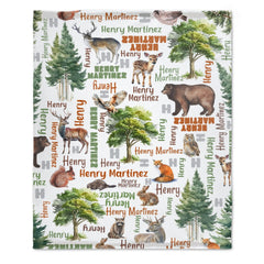 Free Shipping✈️Personalized Woodland Forest Baby Name Blanket