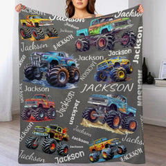 Free Shipping✈️Personalized Custom Name Monster Trucks Blankets Blanket for Kids