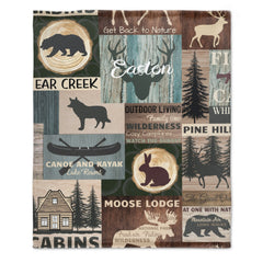 Free Shipping✈️Personalized Woodland Deer and Bear Baby Blanket with Name