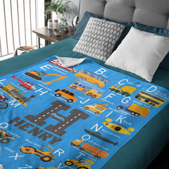 Free Shipping✈️Personalized Engineering Vehicle Kids Blanket with Initials