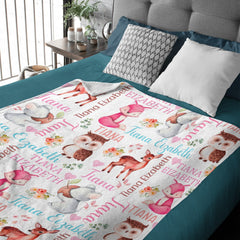 Free Shipping✈️Woodland Animals Personalized Baby Girl Blanket