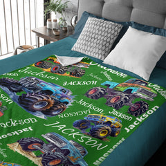 Free Shipping✈️Personalized Custom Name Monster Trucks Blankets Blanket for Kids