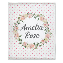 Free Shipping✈️Personalized Name Custom Blanket - Toddler baby Girl Pink Rose Pink Polka Dot Sherpa - Personalized Baby Shower Gift