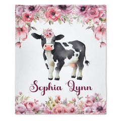 Free Shipping✈️Personalized Baby Toddler Name Blanket-Farm Cow Animal