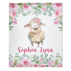 Free Shipping✈️Custom Name Baby Girl Lamb Blanket