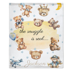 Custom Bear Pattern Baby Blanket with Name