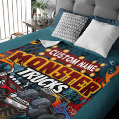 Free Shipping✈️Custom Name Monster Cartoon Truck Kids Blanket