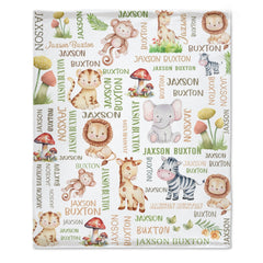 Free Shipping✈️Custom Name Safari Animals Lion Giraffe Elephant Baby Blanket