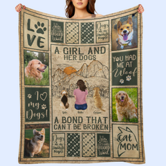 [Photo Inserted] A Girl And Her Dogs Unbreakable Bond - Personalized Blanket - Birthday Mother's Day Gift For Dog Mom, Dog Lovers, Dog Dad