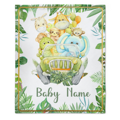 Free Shipping✈️ Personalized Jungle Animal Baby Blanket for Boys