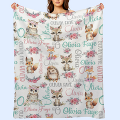 Free Shipping✈️Personalized Baby Woodland Animals Name Blanket - Gift for baby