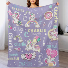 Free shipping✈️Personalized Unicorn Rainbow Name Blanket for Baby Girls Kids Toddler