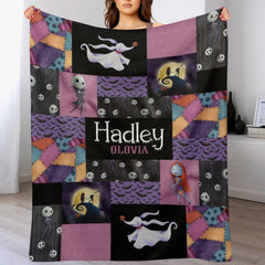 Free Shipping✈️Personalized Halloween Nightmare Before Christmas Baby Name Blanket