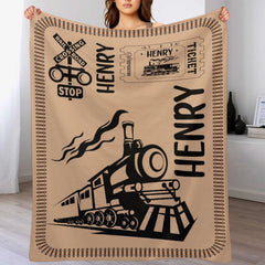 Free Shipping✈️Personalized Name Vintage Train Kids Blanket