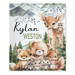 Free shipping✈️Personalized Baby Blankets With Name, Woodland Animal Photo Blanket